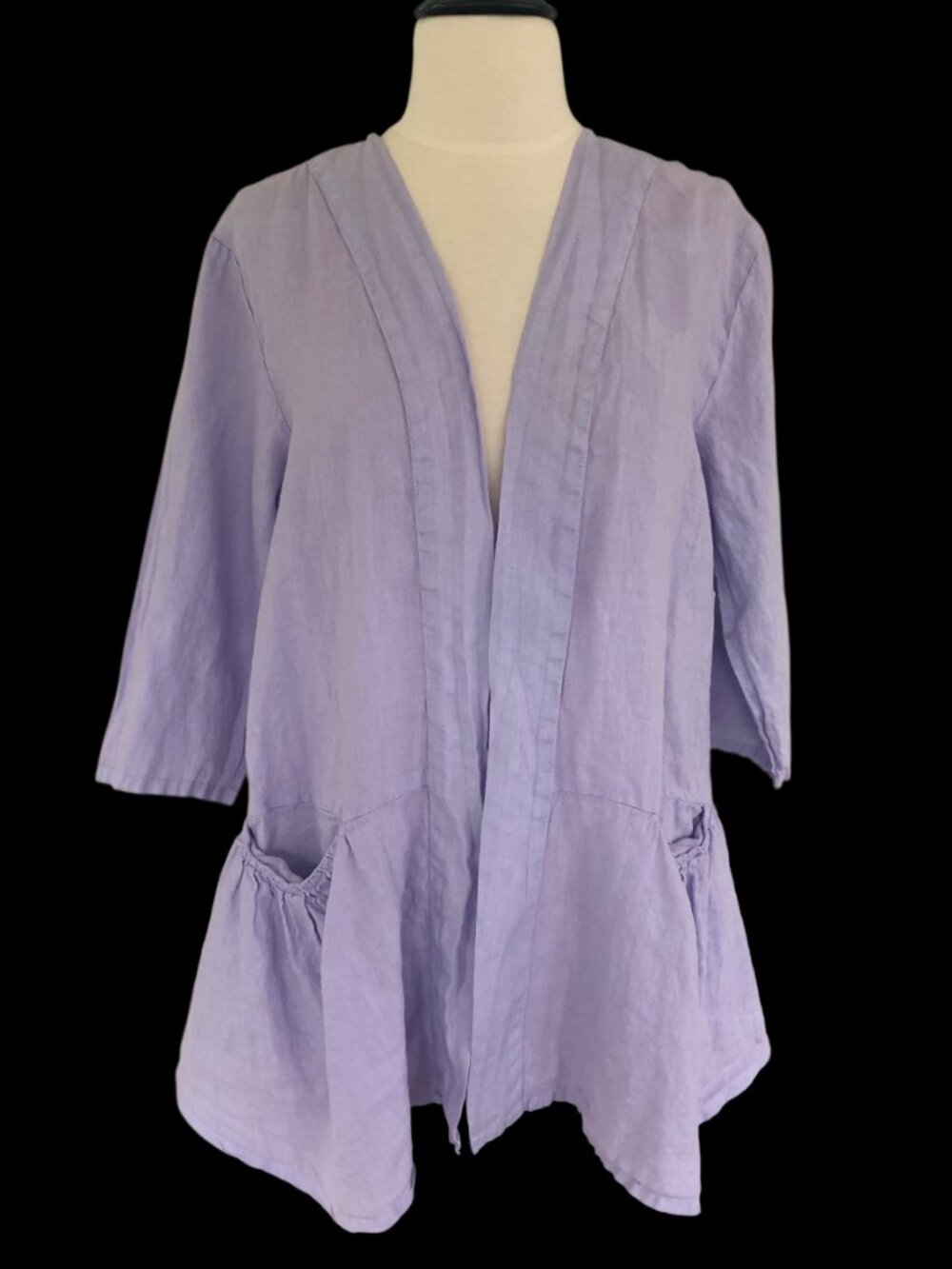 Match Point USA Linen Open Front Lavender Top Small Roomy Coastal Lagenlook